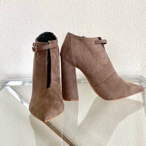 Stylish Bootie with Gold Buckle Detail | Taupe Color